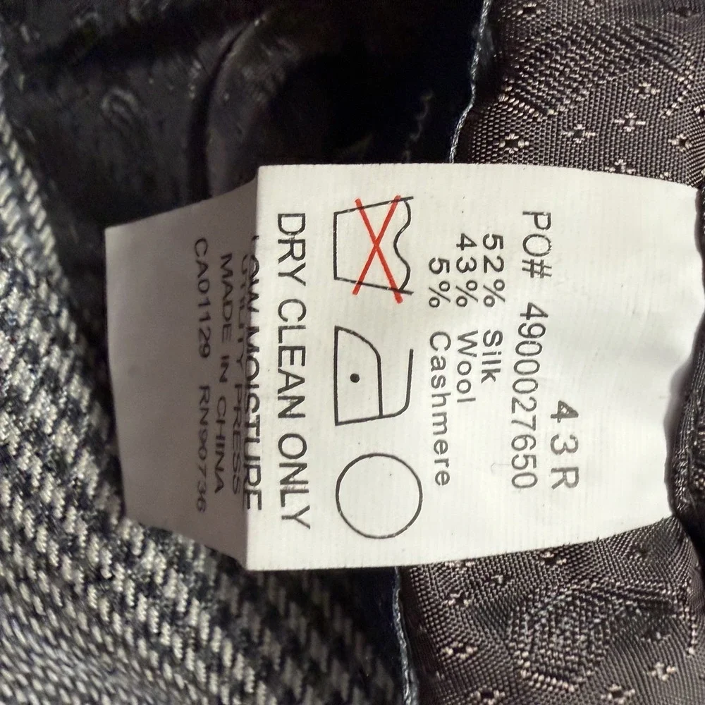 Ralph Ralph Lauren 43R Gray Blue Houndstooth Blazer Silk Wool Cashmere SportCoat